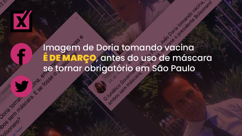 Enganoso: Imagem de Doria tomando vacina é de antes do uso de máscara ser obrigatório